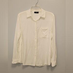 Tahari Cream Button-Up Shirt Size Medium